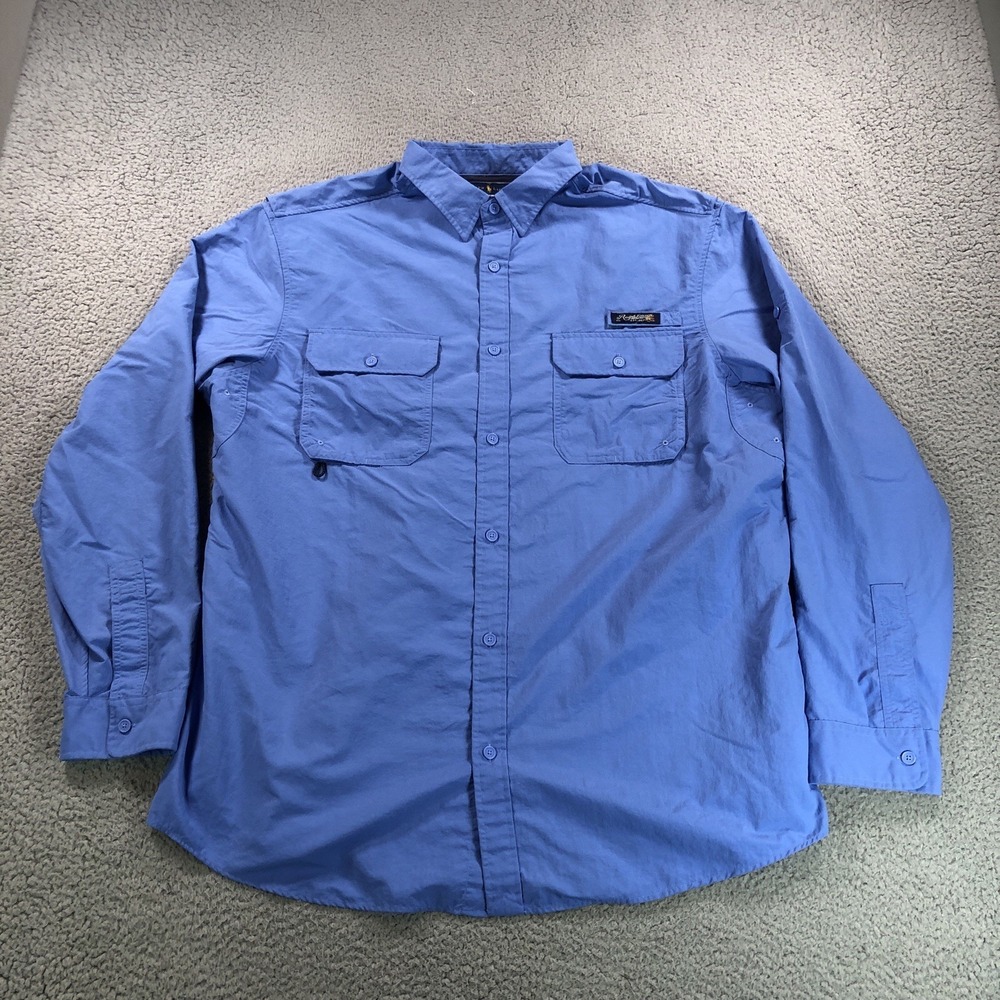 Polo Ralph Lauren Shirt Adult 2XL Blue Vented Fly Fishing Hike Nylon Roll Tab